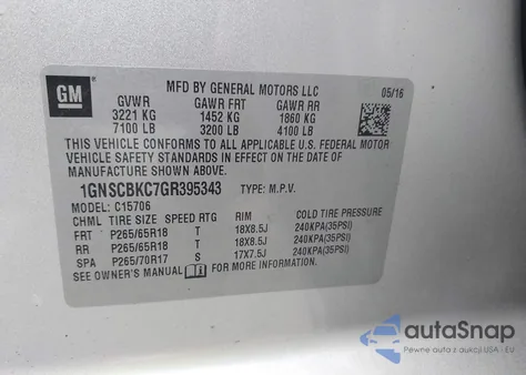 2016 Chevrolet Tahoe Lt из США, поврежденный, VIN 1GNSCBKC7GR395343